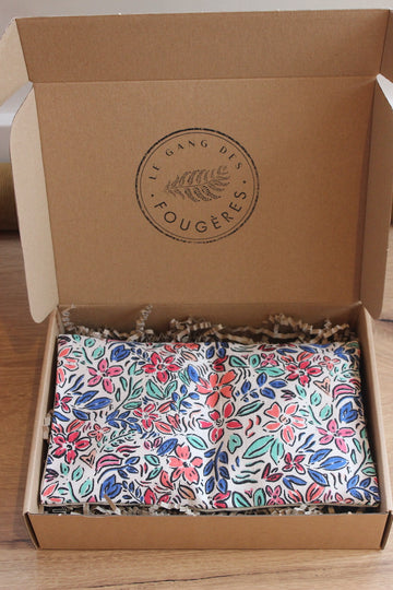 Petite bouillotte sèche en graines de lin - Fleurs aquarelle