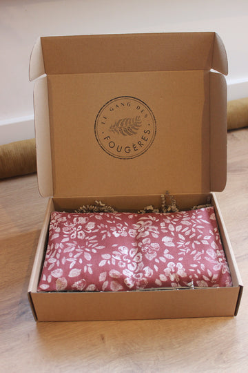 Petite bouillotte sèche en graines de lin - Fleurs craie marsala