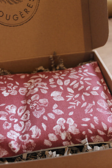 Petite bouillotte sèche en graines de lin - Fleurs craie marsala