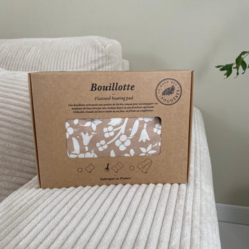 bouillotte sèche en graines de lin - Fleurs beige blanche