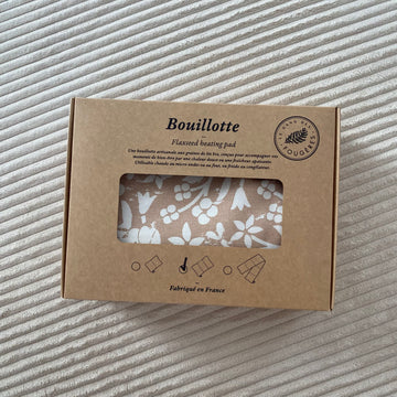Bouillotte sèche en graines de lin bio - Fleurs beige blanche