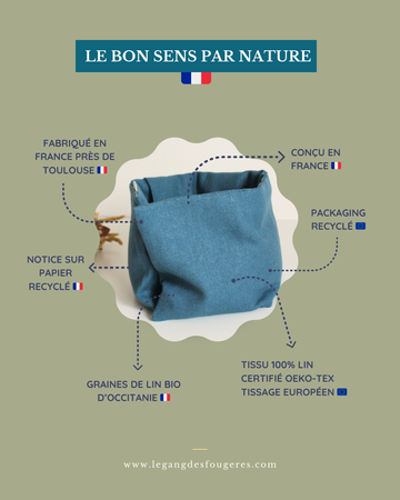 Bouillotte cervicales en graines de lin - Lin Bleu pétrole