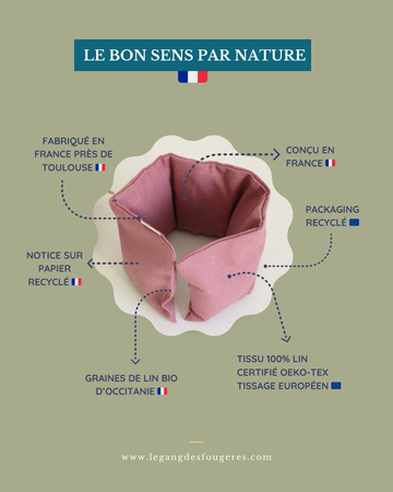 Bouillotte cervicales en graines de lin - Lin Vieux rose